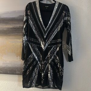 V-Neck Sequin dress black with Silver stunning beautiful dress